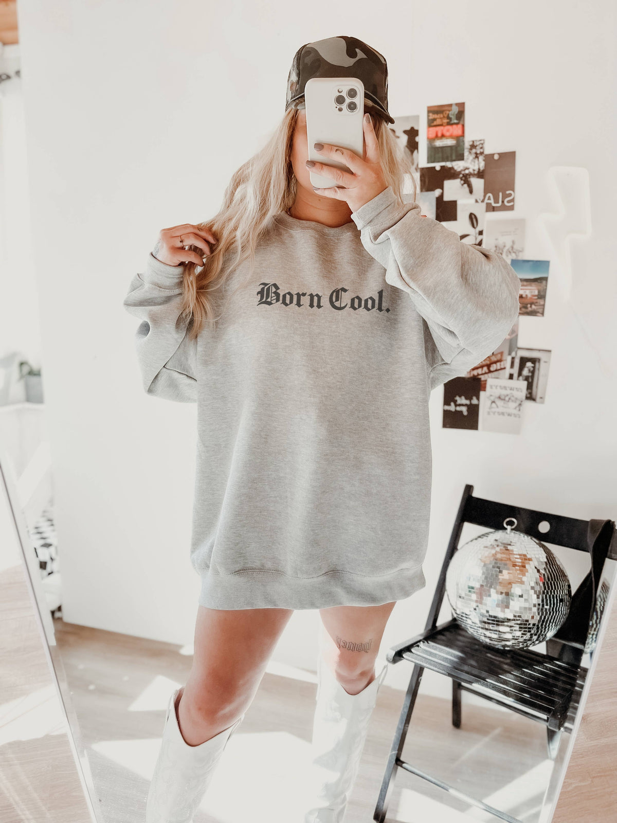 BORN COOL CREWNECK SWEATSHIRT: Beige